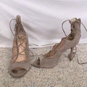 Vince camuto suede lace up heels , light grey , 7.5